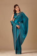 Teal Blue Tissue Silk Saree With Stone Work