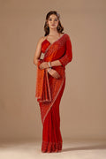 Burnt Orange Tissue Silk Saree With Stone Work