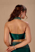 Bottle Green Tissue Silk Saree With Stone Work