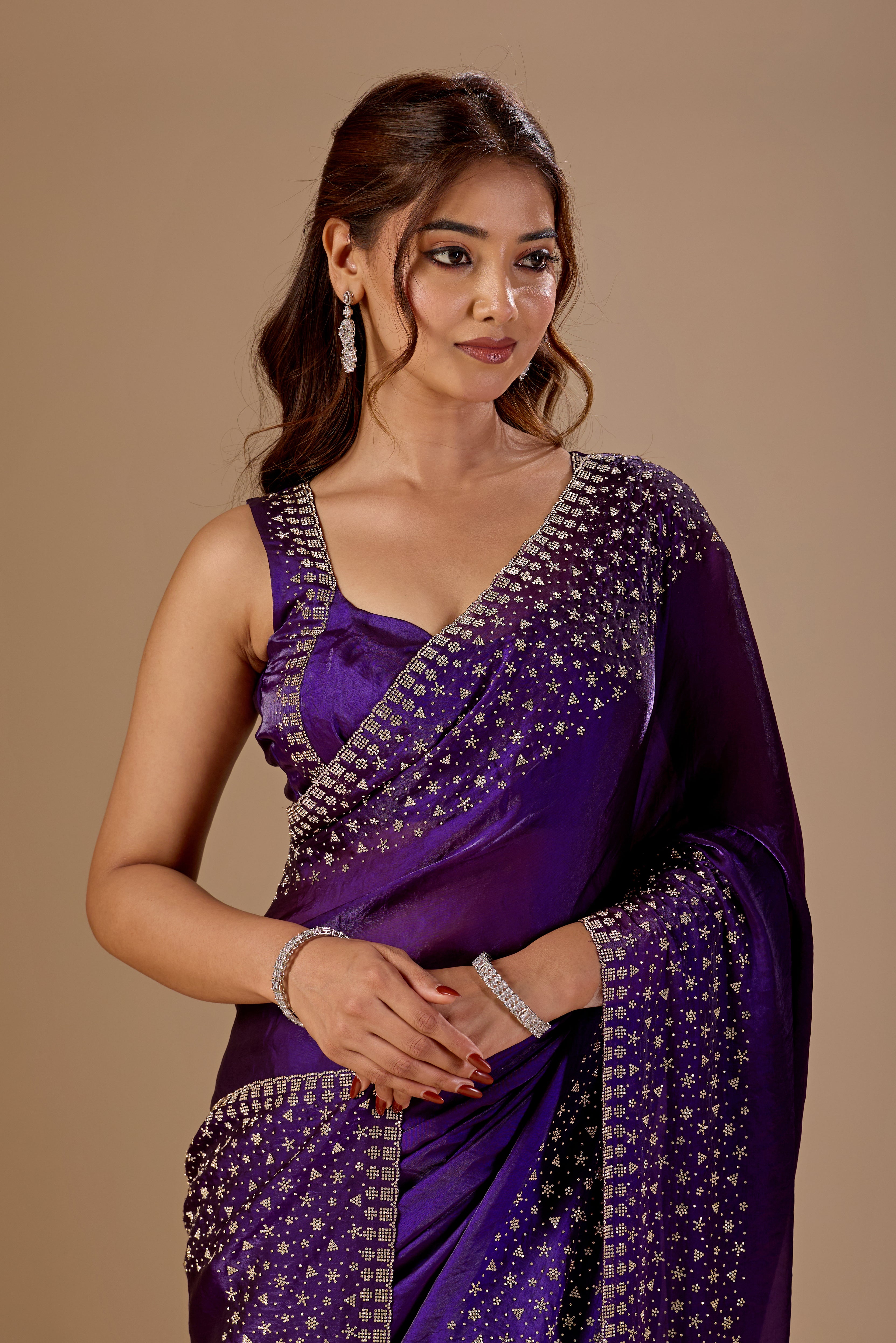 Royal Wine Tissue Silk Saree With Stone Work