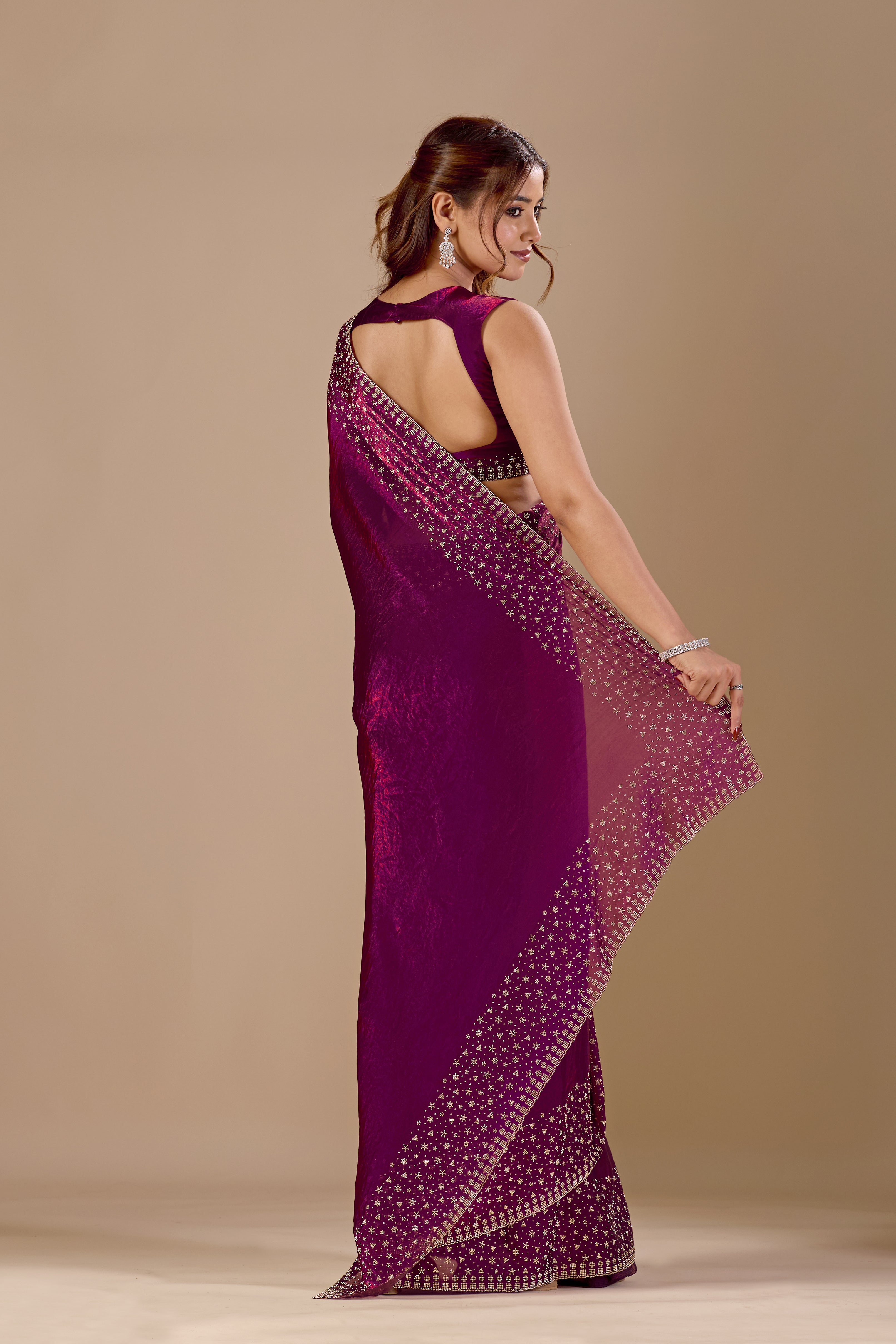 Purple Tissue Silk Saree With Stone Work