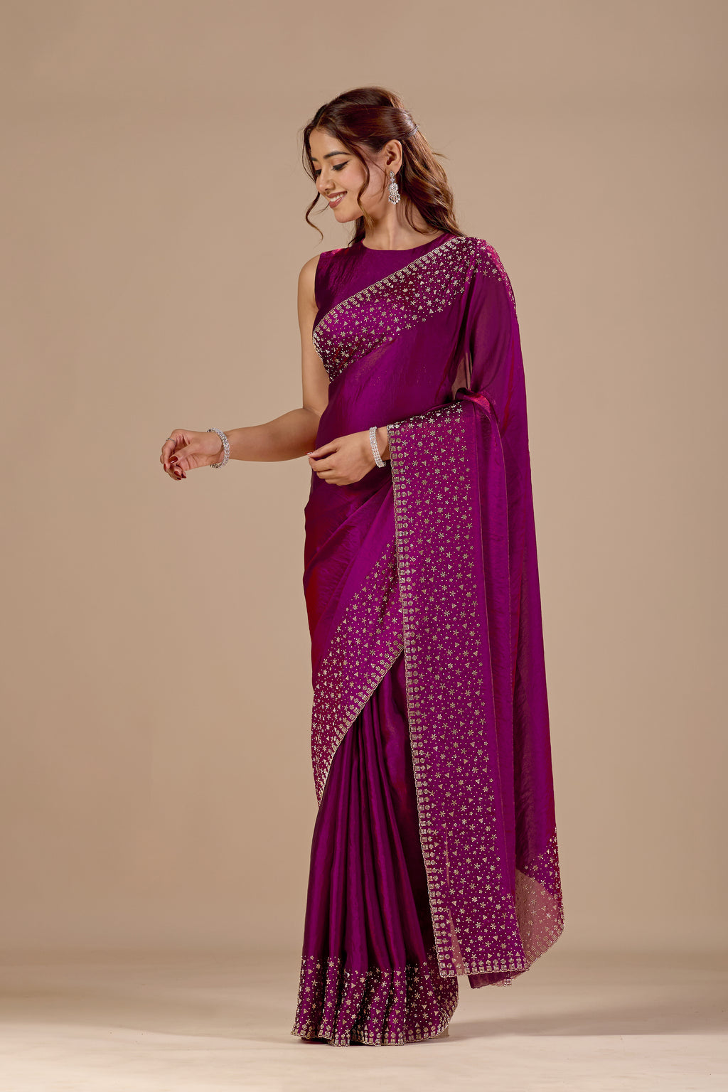 Purple Tissue Silk Saree With Stone Work