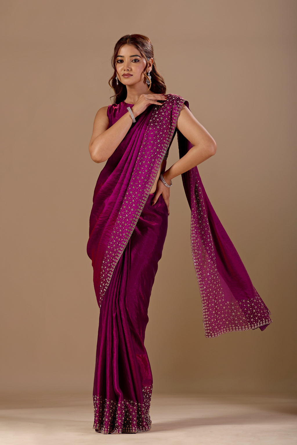 Purple Tissue Silk Saree With Stone Work