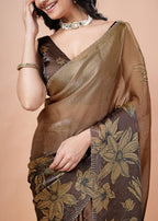 Dusty Lavender Organza Saree with Floral Print & Stone Work Border