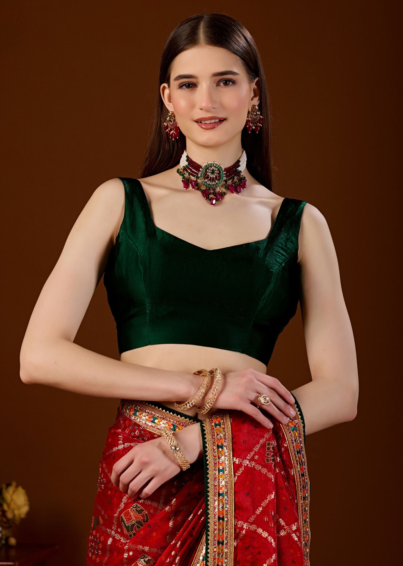 Red Art Silk Saree With Matching Blouse - Wedding Wear Look