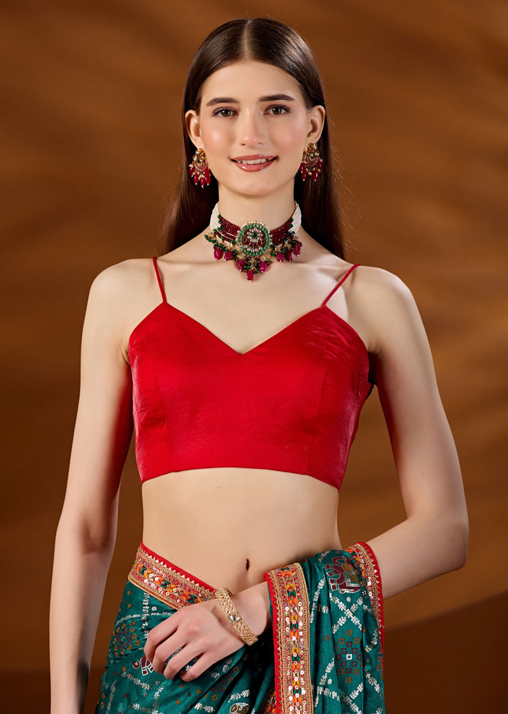 Firozi Art Silk Saree Side View - Festive Wear Saree