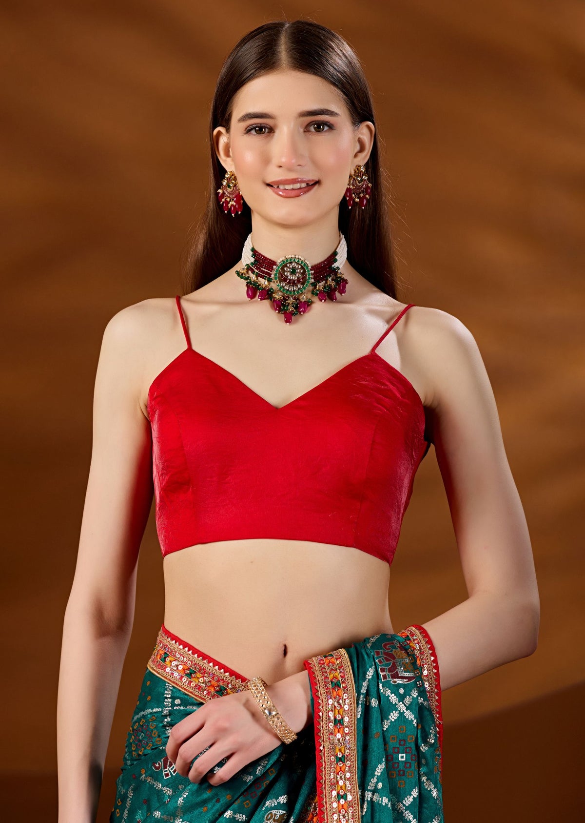 Firozi Art Silk Saree Side View - Festive Wear Saree