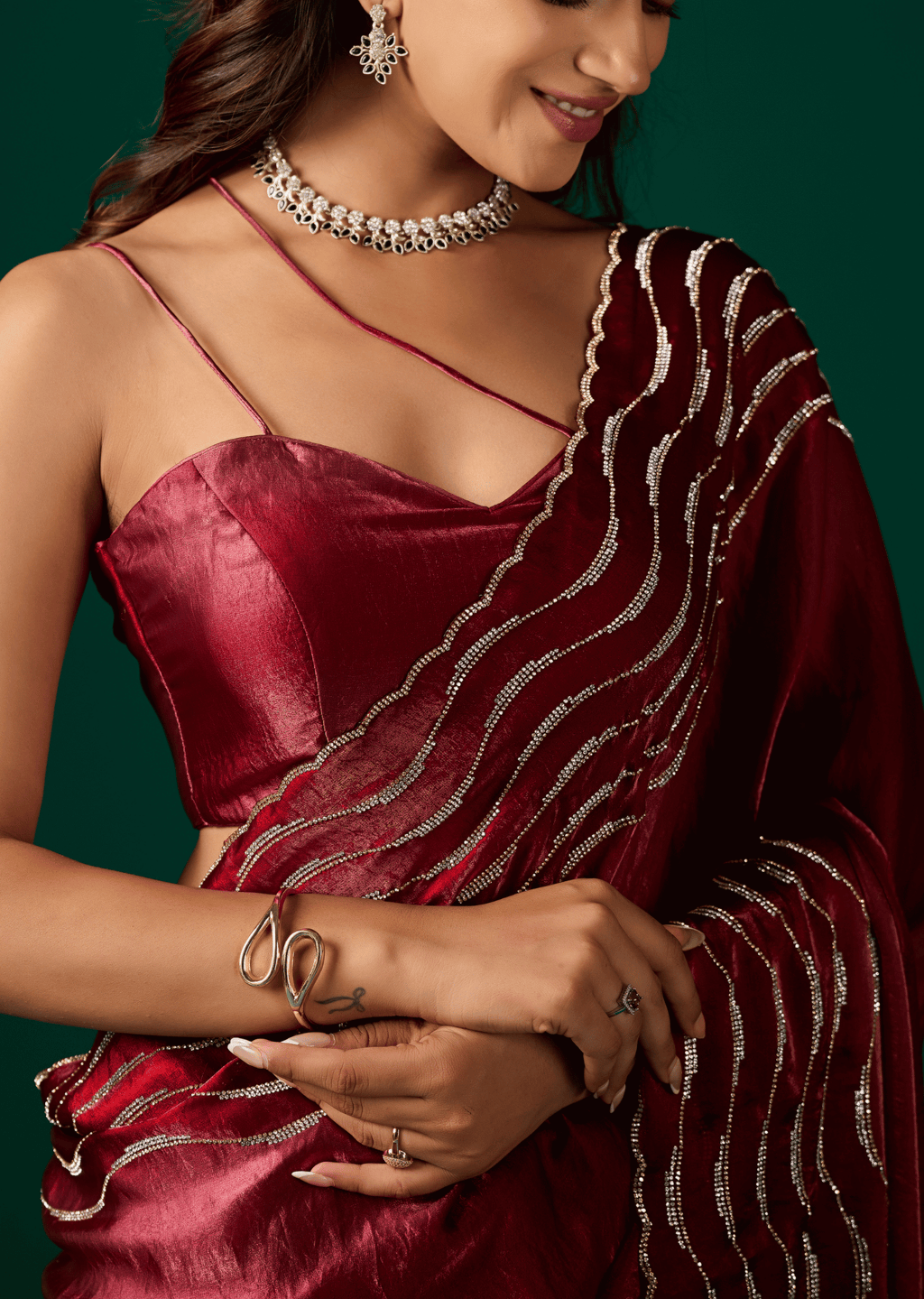 Wine Italian Silk Saree Styled Look - Festive Wear Saree