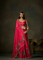 Pink Satin Silk Saree With Paisley Embellished Motifs And Border