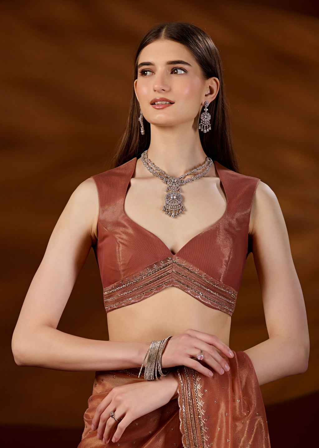 Peach Orange Tissue Saree Side View - Festive Wear Saree