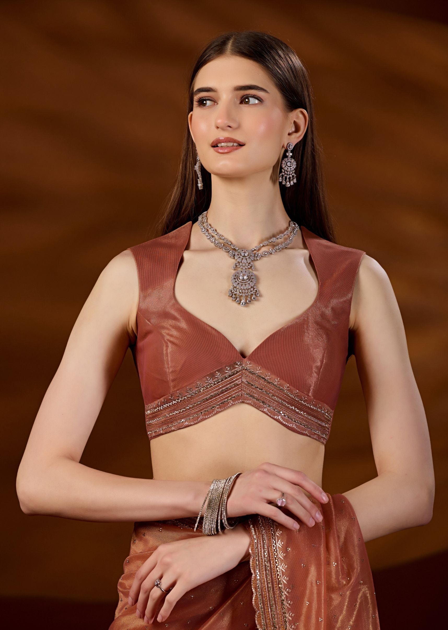 Peach Orange Tissue Saree Side View - Festive Wear Saree