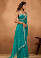 Firozi Chiffon Saree Side View - Festive Wear Saree
