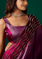 Purple Silk Saree Wavy Diamond Work Close Up - Blouse Design