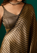 Gold Silk Saree Pallu Diamond Border Work Close Up