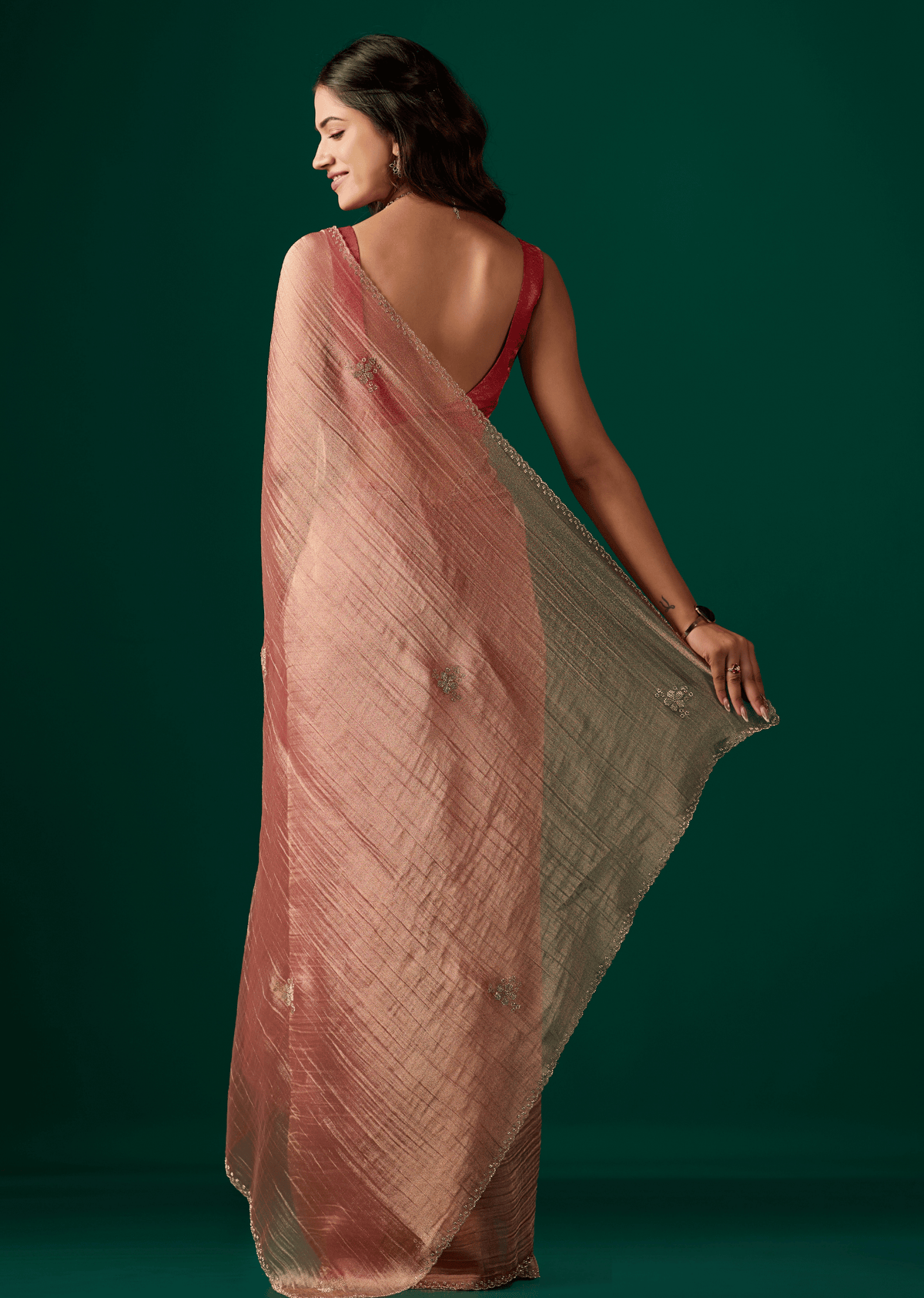 Red Organza Saree Flowing Drape - Festive Wear Saree