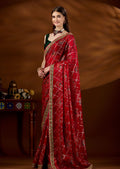 Pink Art Silk Saree With Zari Elephant Motif - Front Look | Buy Online Ethnic9