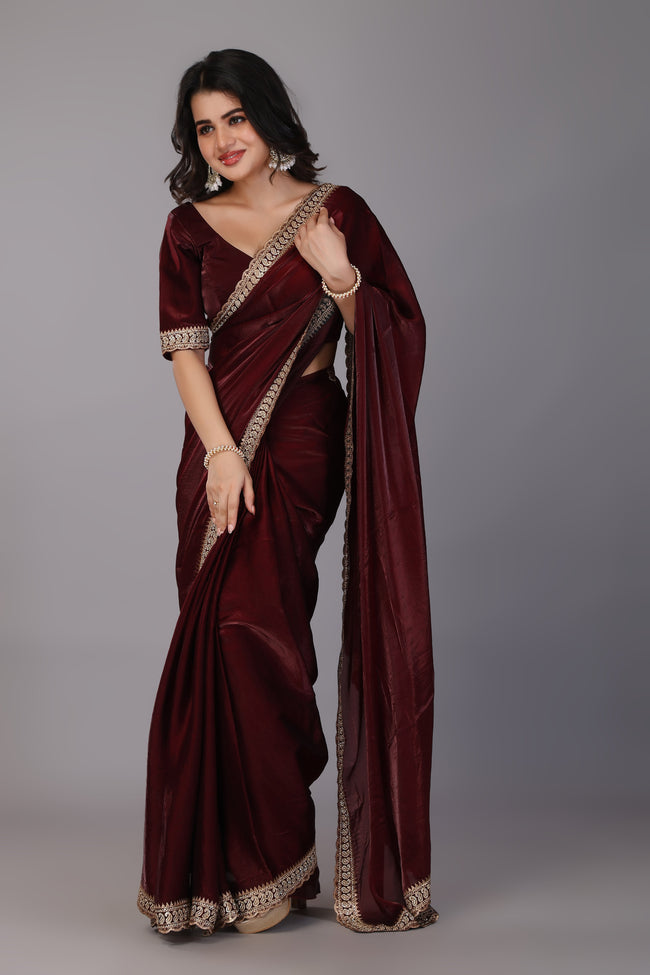 Marun zari work soft tissue silk saree Main Image