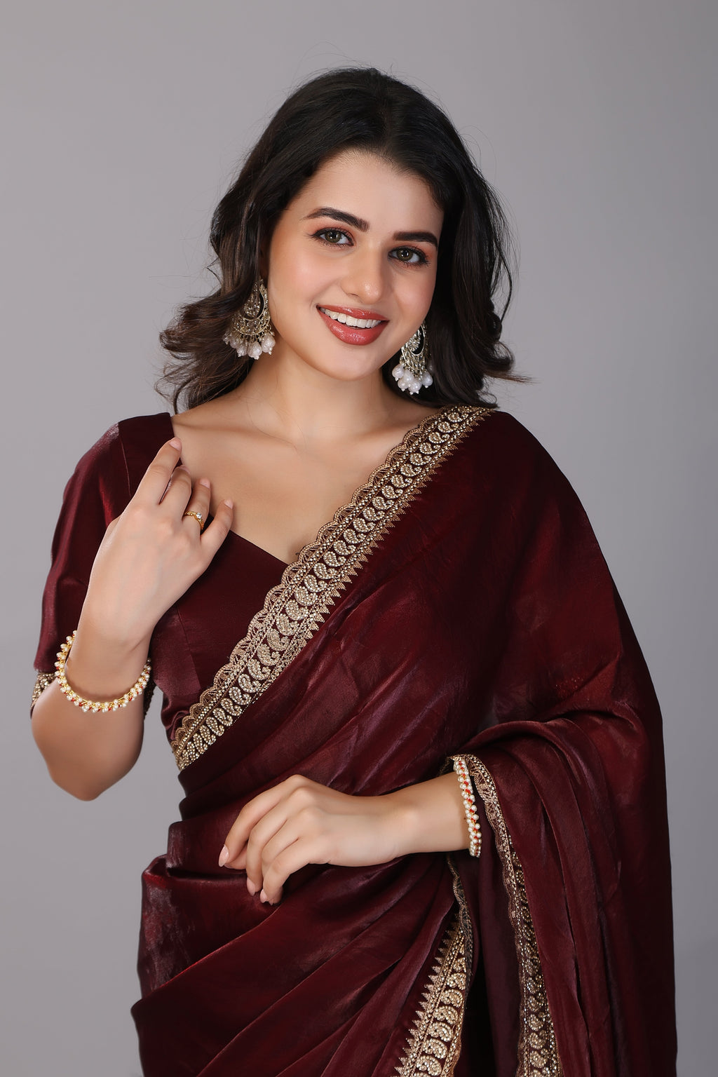 Marun zari work soft tissue silk saree