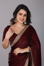Marun zari work soft tissue silk saree