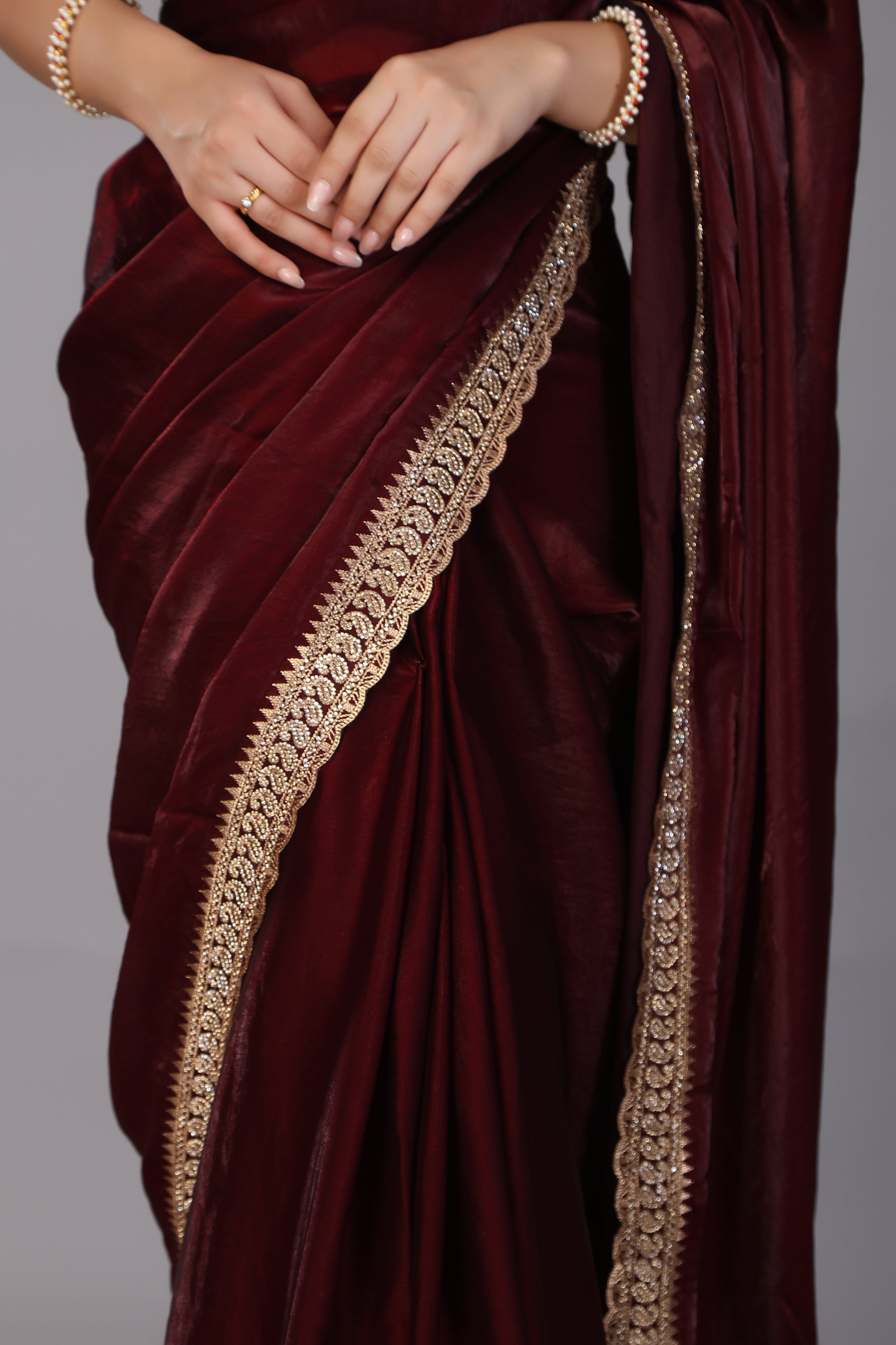 Marun zari work soft tissue silk saree