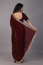 Marun zari work soft tissue silk saree
