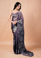 Dusty Lavender Organza Saree with Floral Print & Stone Work Border