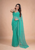 Sea Green Organza Saree with Zari Floral Buti & Stone Work Border