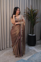Elegant Coffee Brown Satin Silk Saree with Shimmer Border – Party & Evening Wear