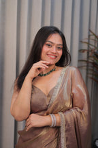Elegant Coffee Brown Satin Silk Saree with Shimmer Border – Party & Evening Wear