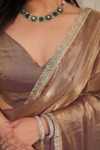 Elegant Coffee Brown Satin Silk Saree with Shimmer Border – Party & Evening Wear