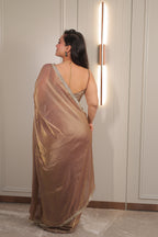 Elegant Coffee Brown Satin Silk Saree with Shimmer Border – Party & Evening Wear