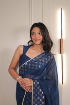 Navy Blue Organza Saree with Sequin Work Border – Elegant Party & Festive Wear Saree for Women