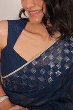 Navy Blue Organza Saree with Sequin Work Border – Elegant Party & Festive Wear Saree for Women