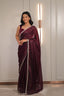 Rich Wine Maroon Satin Silk Saree with Sequin Work & Designer Lace Border – Party Wear