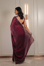 Rich Wine Maroon Satin Silk Saree with Sequin Work & Designer Lace Border – Party Wear