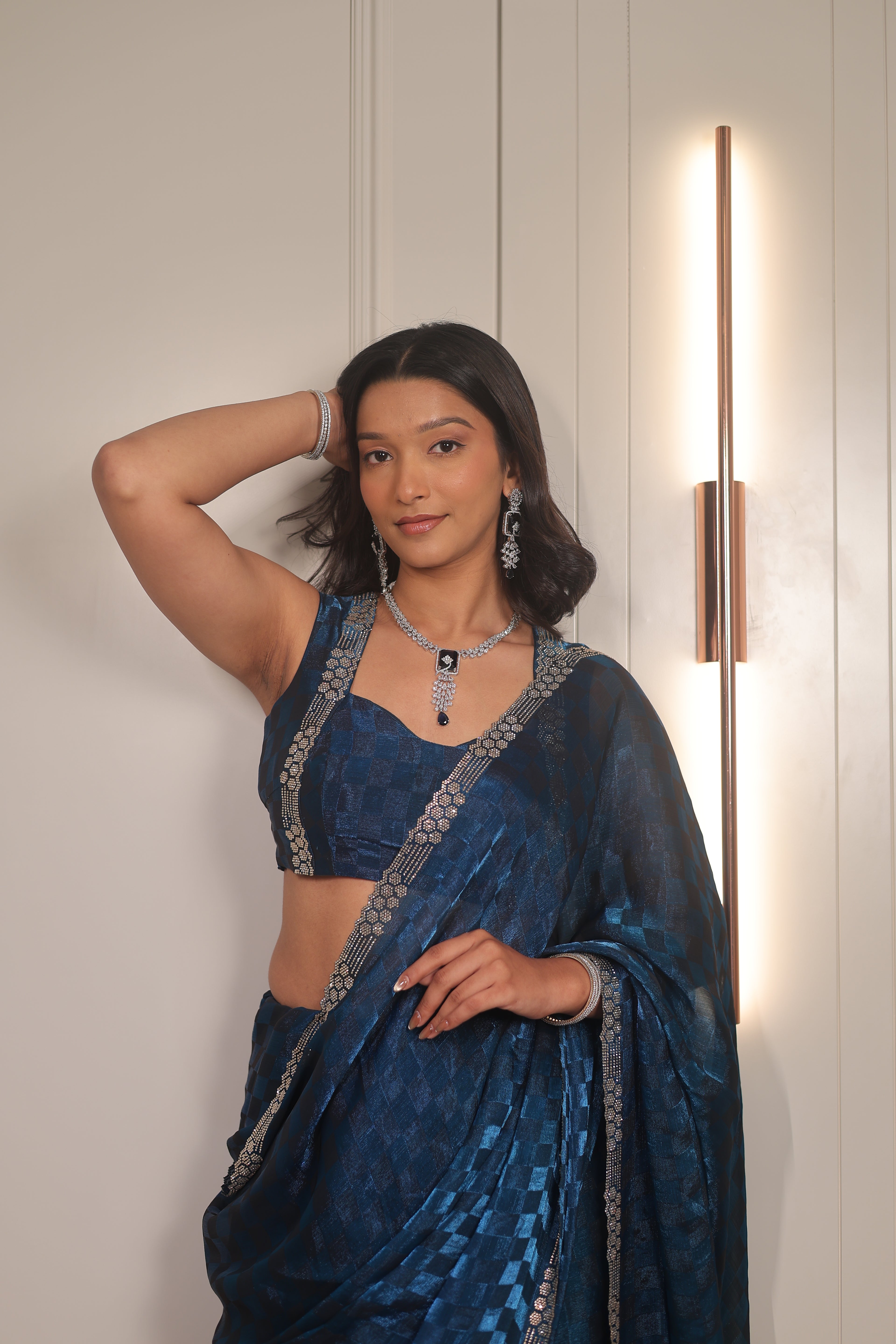 Royal Blue Satin Silk Saree with Designer Border