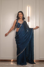 Royal Blue Satin Silk Saree with Designer Border