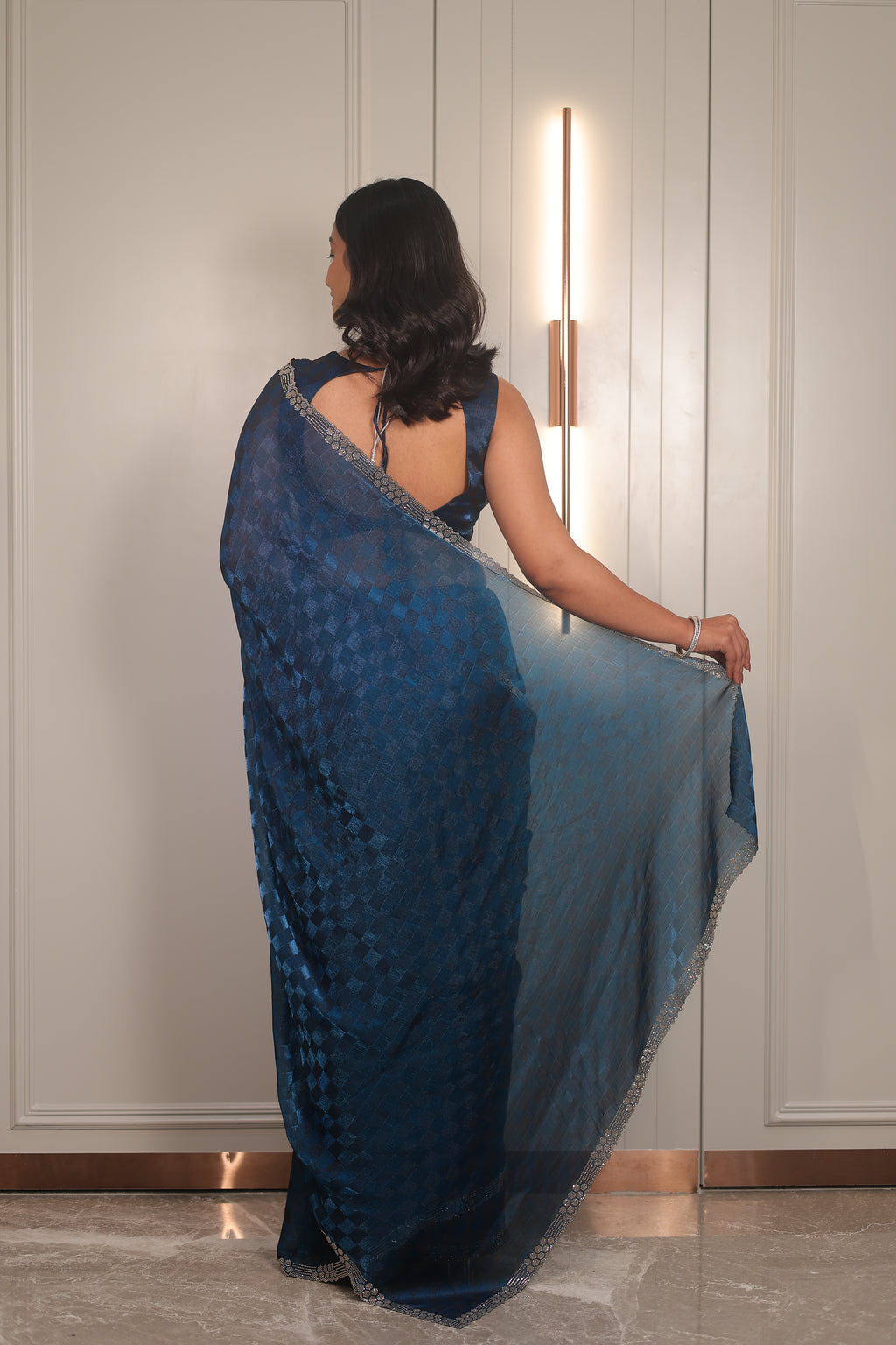 Royal Blue Satin Silk Saree with Designer Border