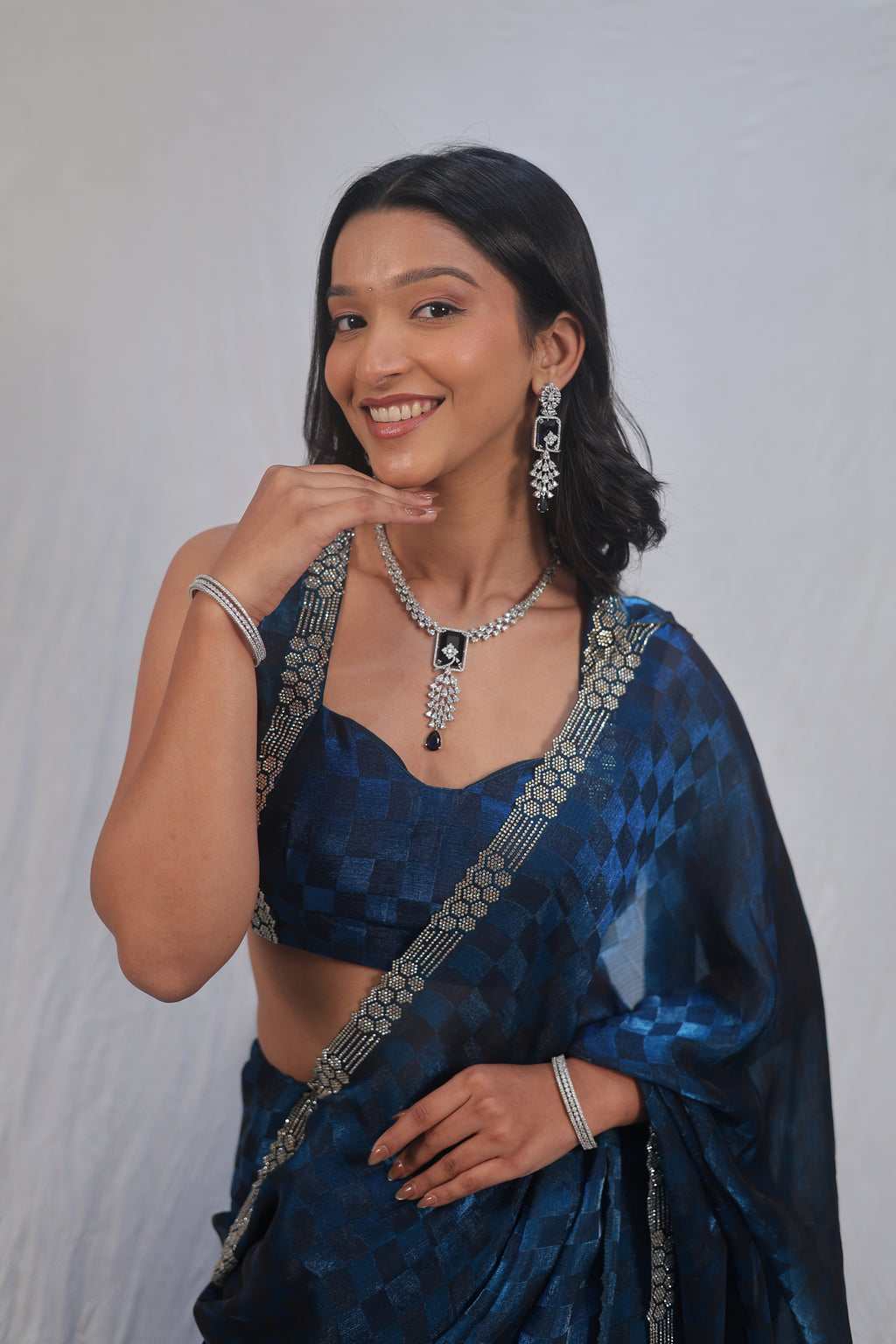 Royal Blue Satin Silk Saree with Designer Border