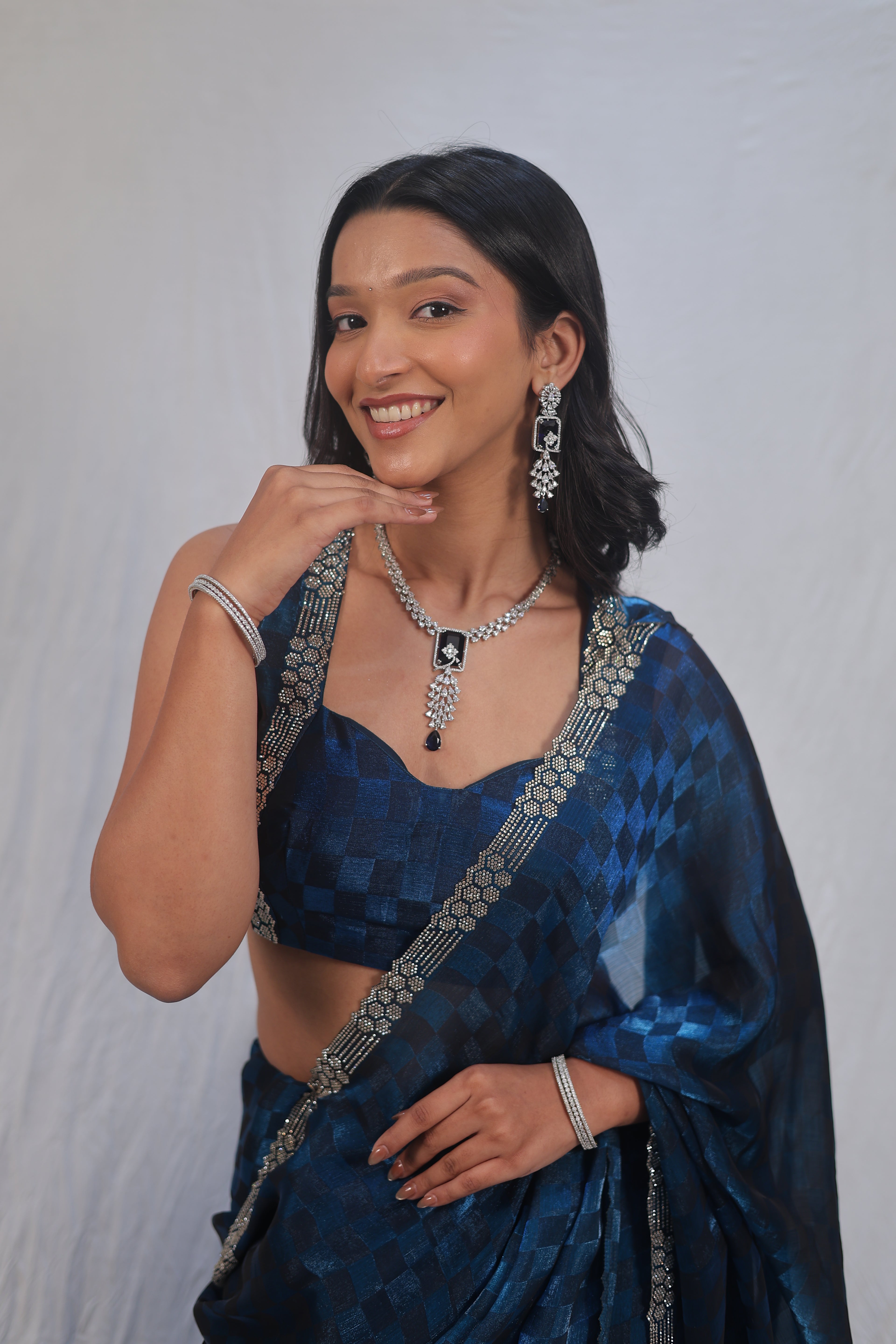 Royal Blue Satin Silk Saree with Designer Border