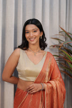 Premium Golden Tissue Silk Saree with Peach Border – Elegant Festive Wear | Party & Wedding Saree for Women