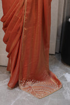 Premium Golden Tissue Silk Saree with Peach Border – Elegant Festive Wear | Party & Wedding Saree for Women