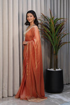 Premium Golden Tissue Silk Saree with Peach Border – Elegant Festive Wear | Party & Wedding Saree for Women