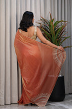 Premium Golden Tissue Silk Saree with Peach Border – Elegant Festive Wear | Party & Wedding Saree for Women