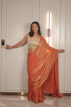 Premium Golden Tissue Silk Saree with Peach Border – Elegant Festive Wear | Party & Wedding Saree for Women
