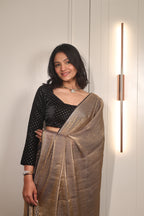 Gold Sequin Saree with Black Contrast Sequin Blouse – Elegant Party Wear & Festive Designer Saree for Women