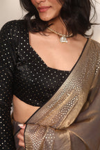 Gold Sequin Saree with Black Contrast Sequin Blouse – Elegant Party Wear & Festive Designer Saree for Women