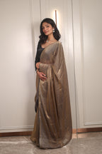 Gold Sequin Saree with Black Contrast Sequin Blouse – Elegant Party Wear & Festive Designer Saree for Women