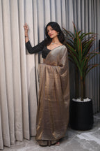 Gold Sequin Saree with Black Contrast Sequin Blouse – Elegant Party Wear & Festive Designer Saree for Women