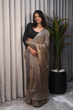 Gold Sequin Saree with Black Contrast Sequin Blouse – Elegant Party Wear & Festive Designer Saree for Women